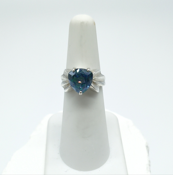 Vintage Sterling Silver Trillion Cut Mystic Topaz Ring Size 6 - Picture 3 of 14
